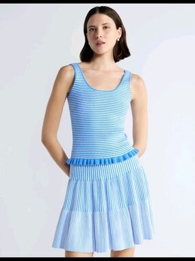 Women's Striped Blue Sleeveless Stretchy Tank + Skirt Set - XL (16-18)